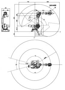 210kg Payload Robotic Arm QJR210-1 Motion Range Drawing