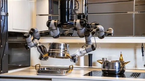 Robot kitchen making dinner