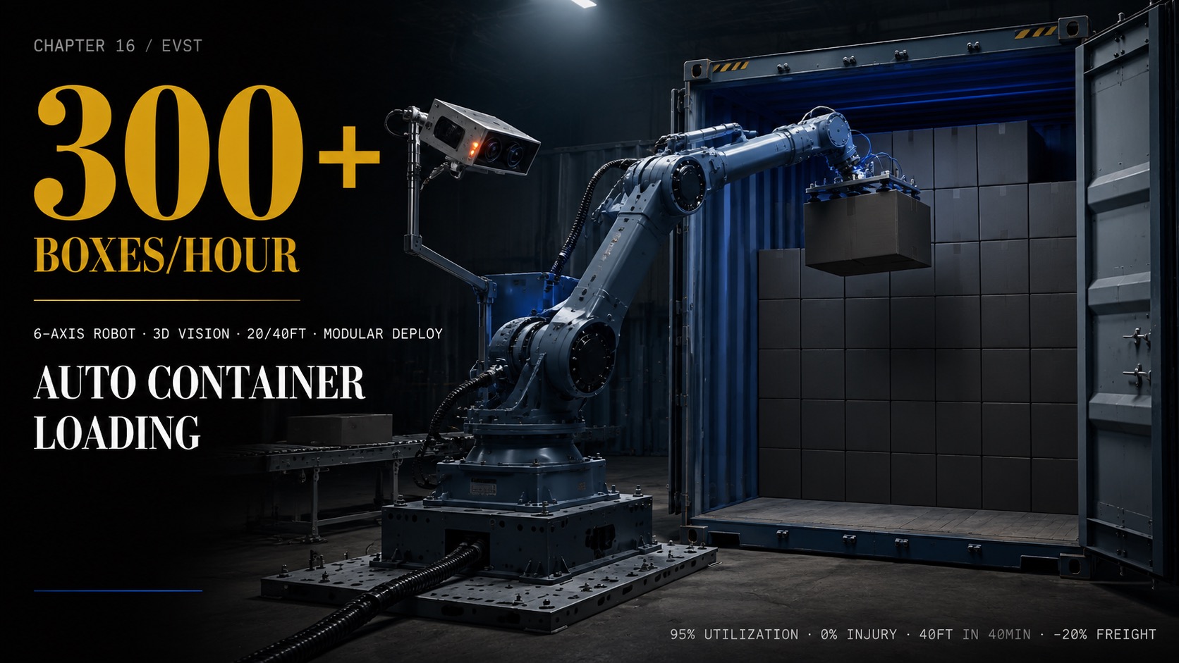 Automatic container loading robot with 3D vision scanning cartons and planning mixed-carton placement