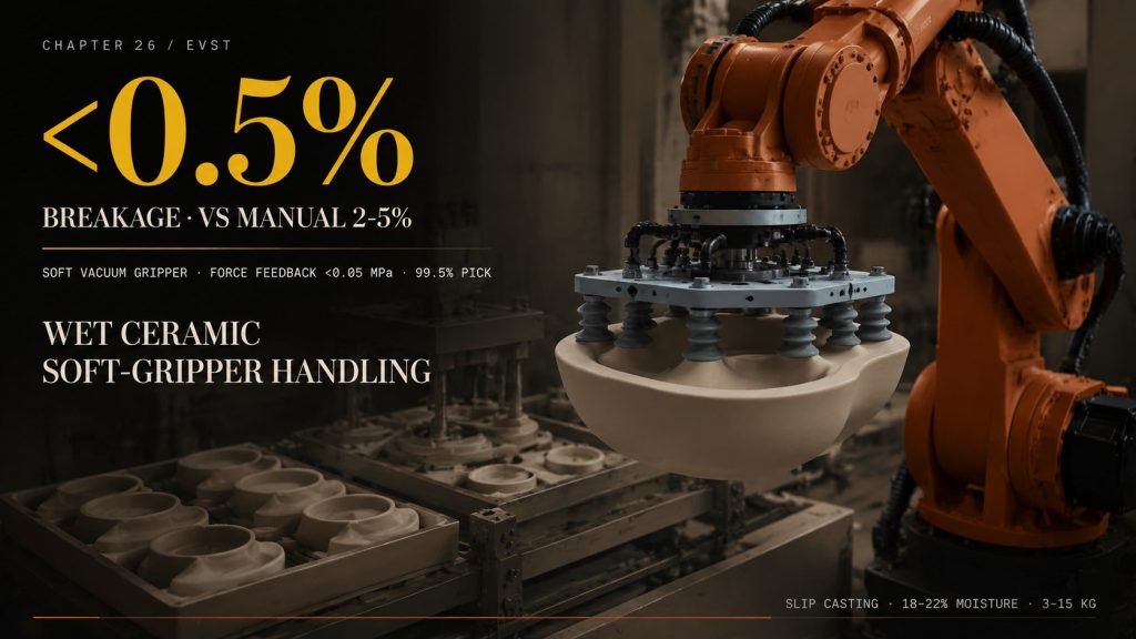 Your Ceramic Green-Body Breakage Runs 2-5% and It's Pure Loss. Soft Grippers + Force Feedback Drop It Under 0.5%.