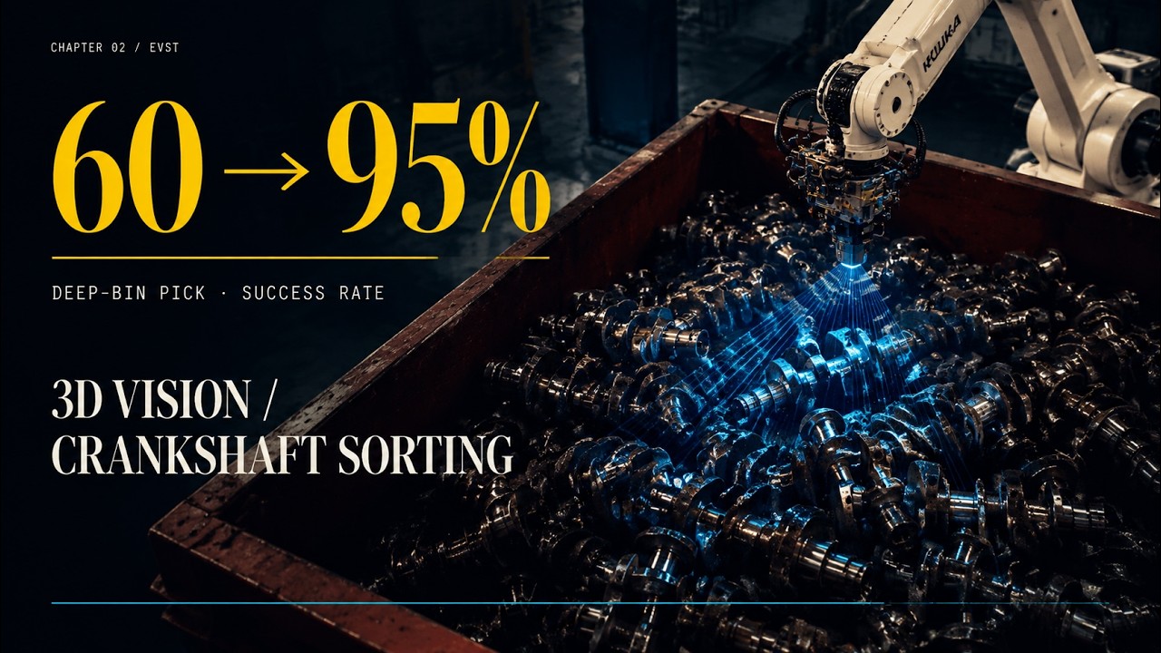 3D vision-guided robot picking engine crankshafts from a deep bin for automated sorting and feeding