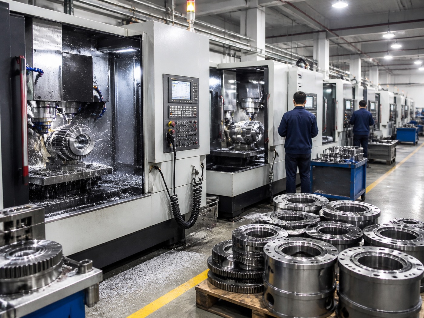 CNC machining production line manufacturing industrial robot reducer components including cycloidal discs and gear rings
