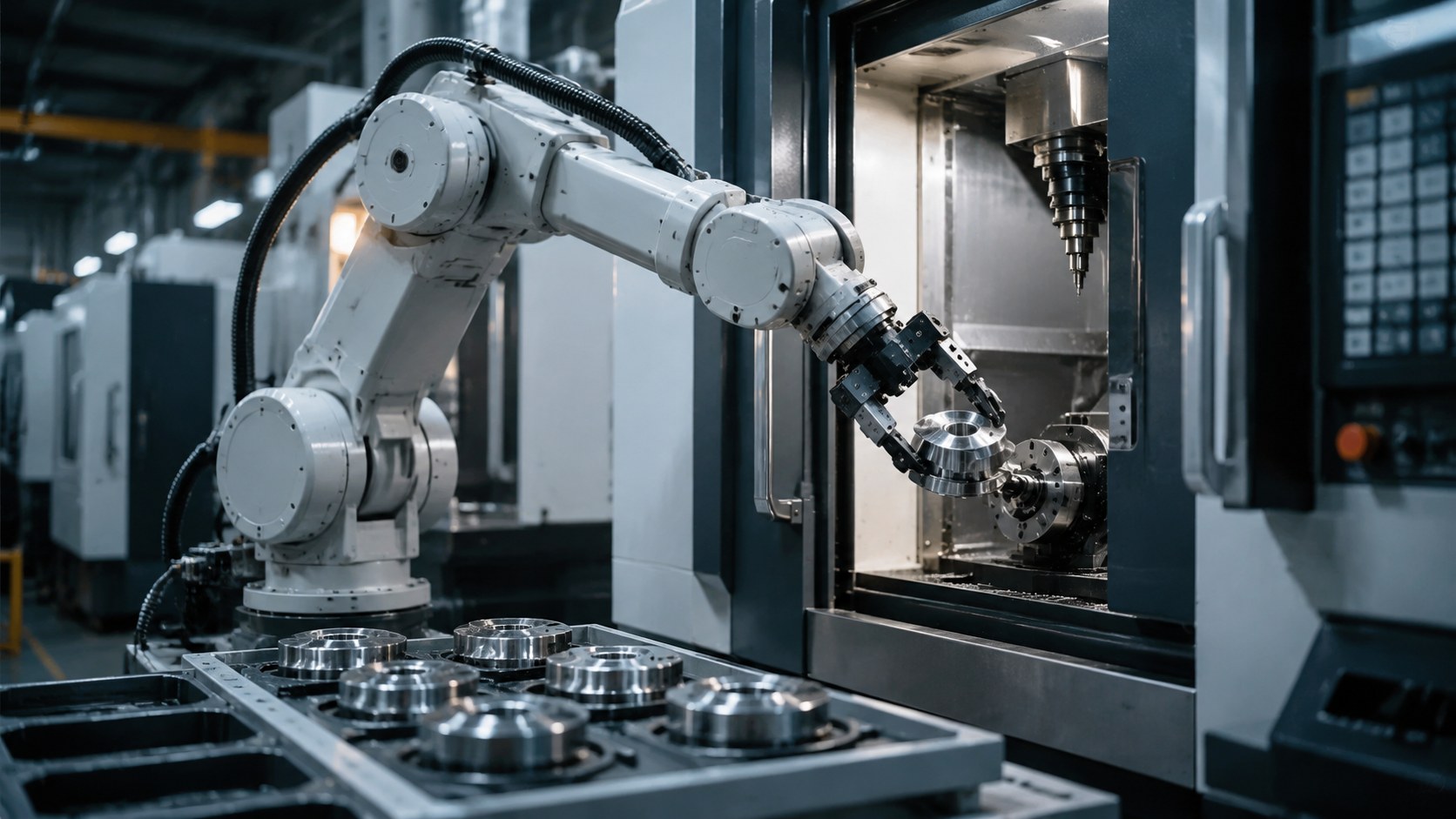 CNC Machine Tending Cell: Align Tray Datum, Machine Signals, And Pick-Place Takt