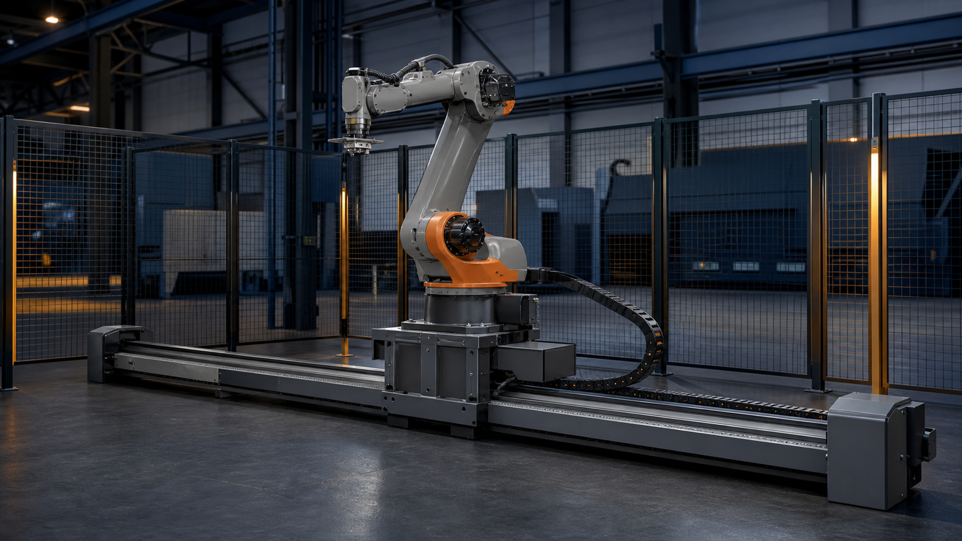 Industrial robot traveling on a floor-mounted linear external axis