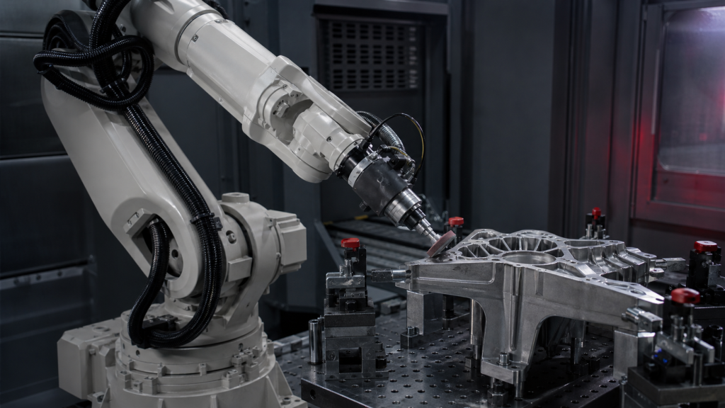 Editorial industrial automation illustration for Robot Grinding Cell: Contact, Coverage, and Wear