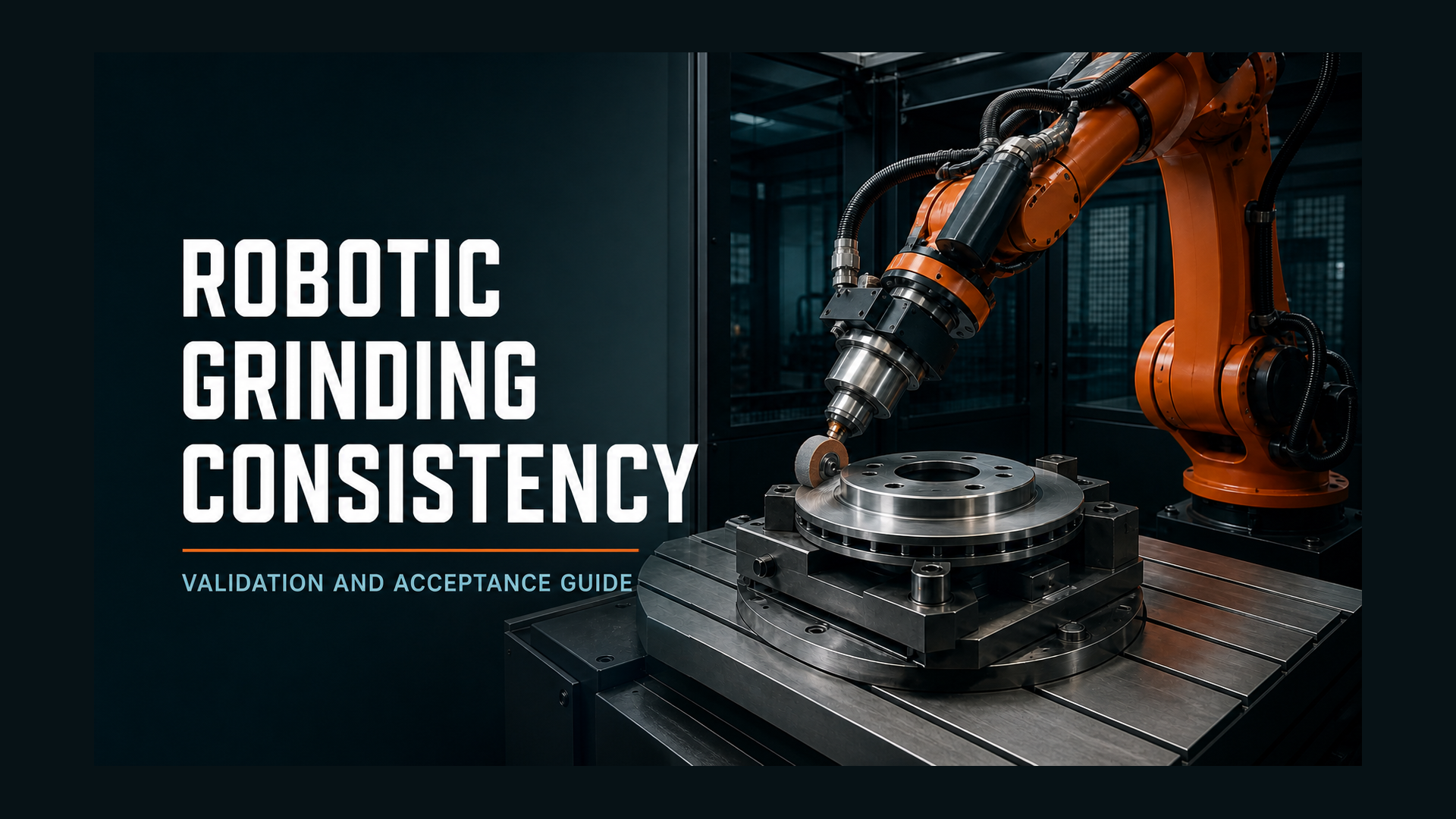 Editorial industrial automation illustration for Robotic Grinding Consistency: Control the Contact Window