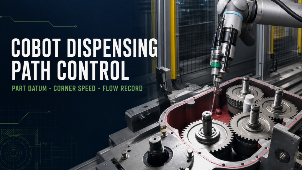 Editorial industrial automation illustration for Collaborative Robot Dispensing: Coordinate Path and Flow