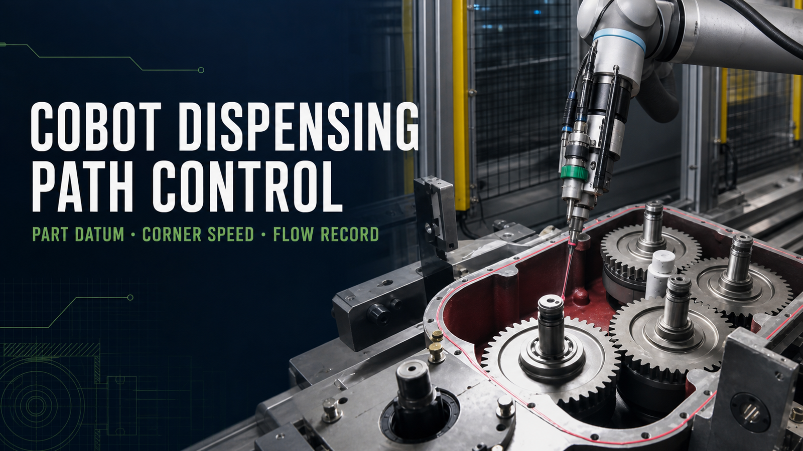 Editorial industrial automation illustration for Collaborative Robot Dispensing: Coordinate Path and Flow