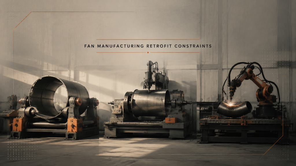 Editorial industrial automation illustration for Fan Manufacturing Automation Retrofit: Constraints First