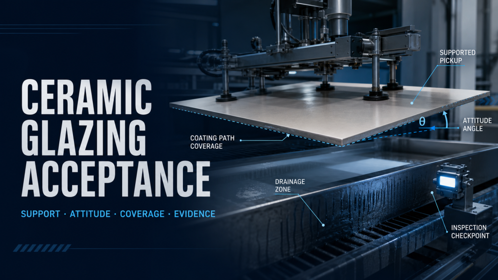Editorial industrial automation illustration for Ceramic Plate Glazing Automation: What to Validate
