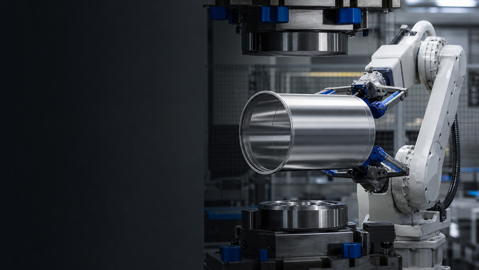 Editorial industrial automation illustration for Thermos Shell Stamping Automation for Thin-Wall Parts
