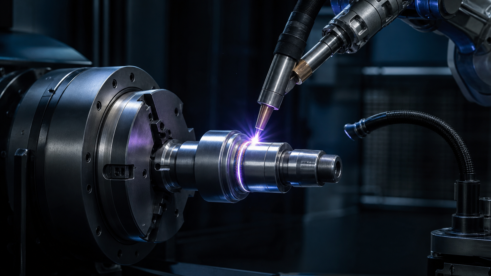 Editorial industrial automation illustration for Small Round Part Robotic Welding: Datum & Overlap