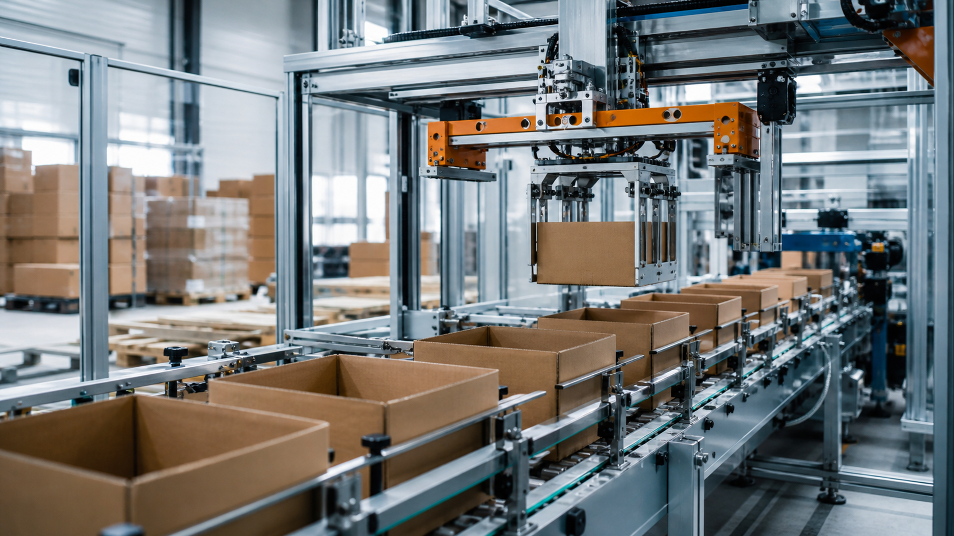 Editorial industrial automation illustration for Automatic Case Packing Equipment Acceptance