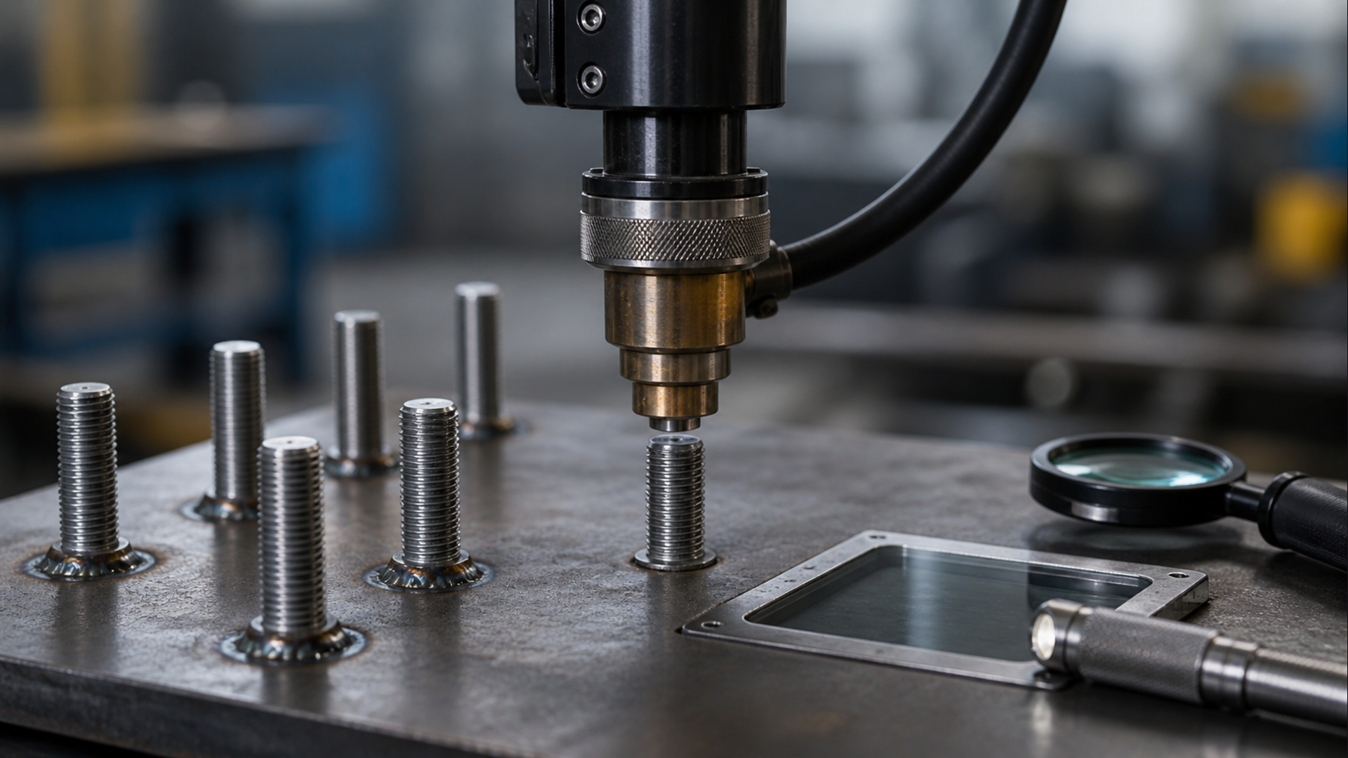 Editorial industrial automation illustration for Field Stud Welding Procedure Review