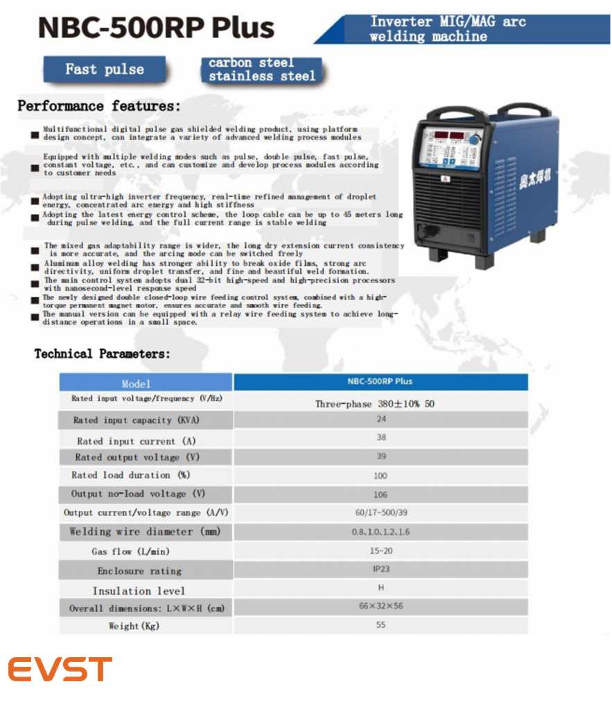 EVST welding machine selection reference