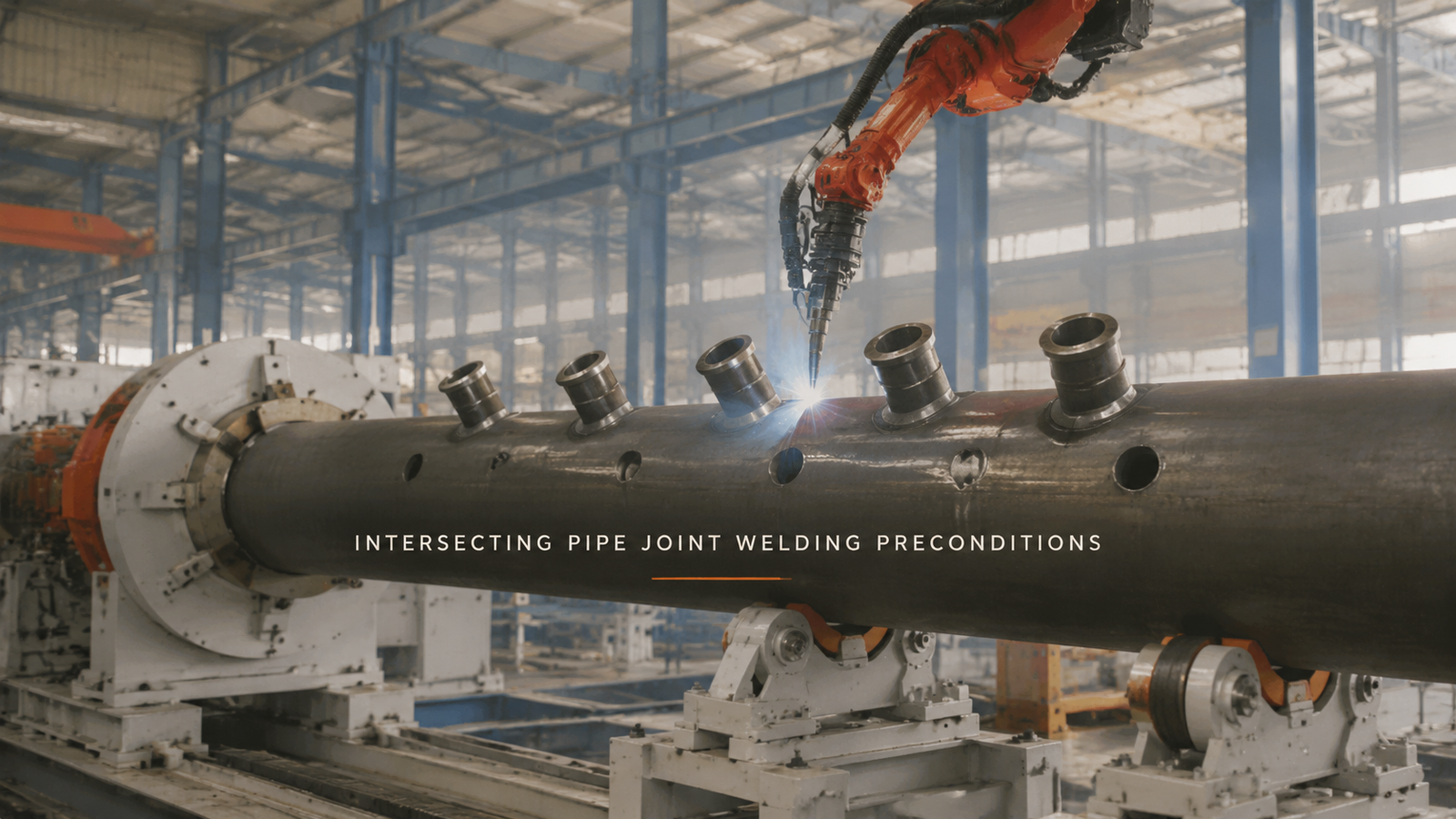 Editorial industrial automation illustration for Intersecting Pipe Joints: Fit-Up Decides the Weld