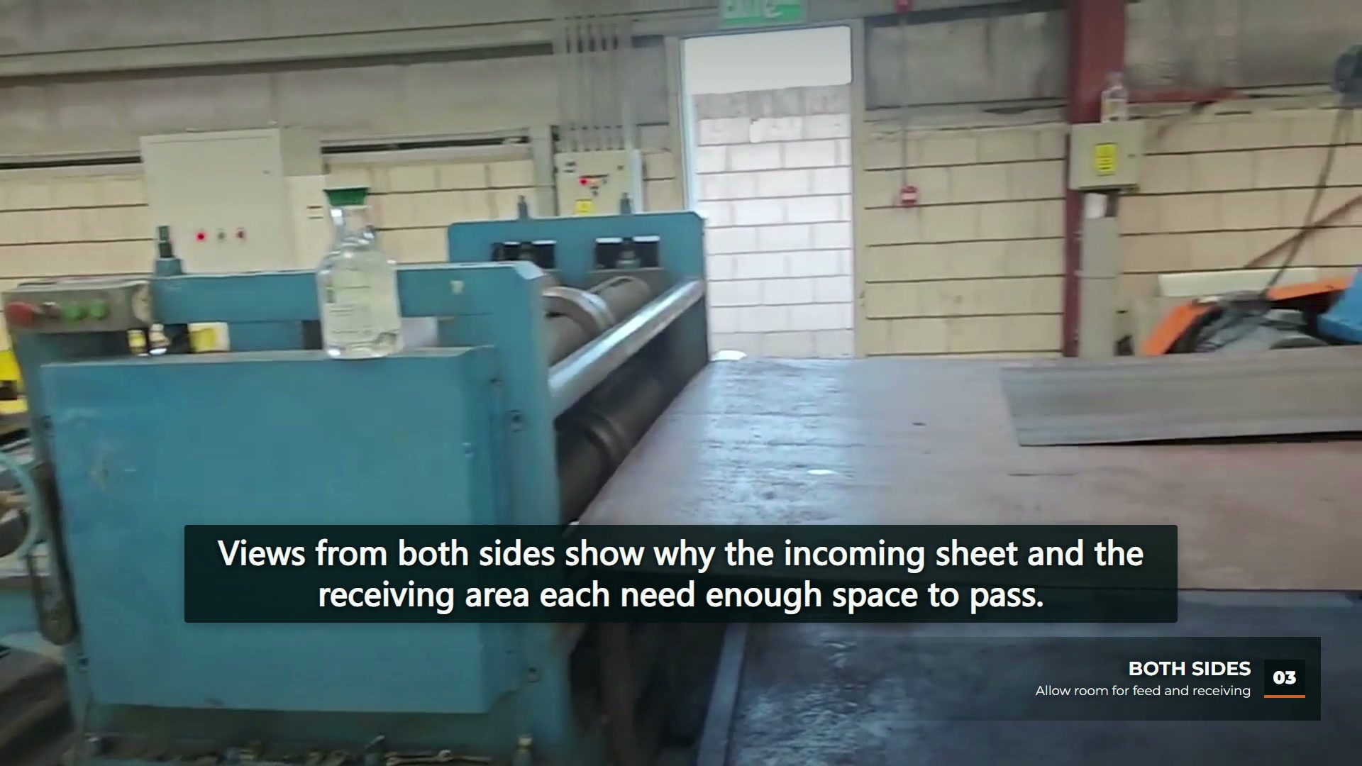 Sheet and roller support beside the machine entrance