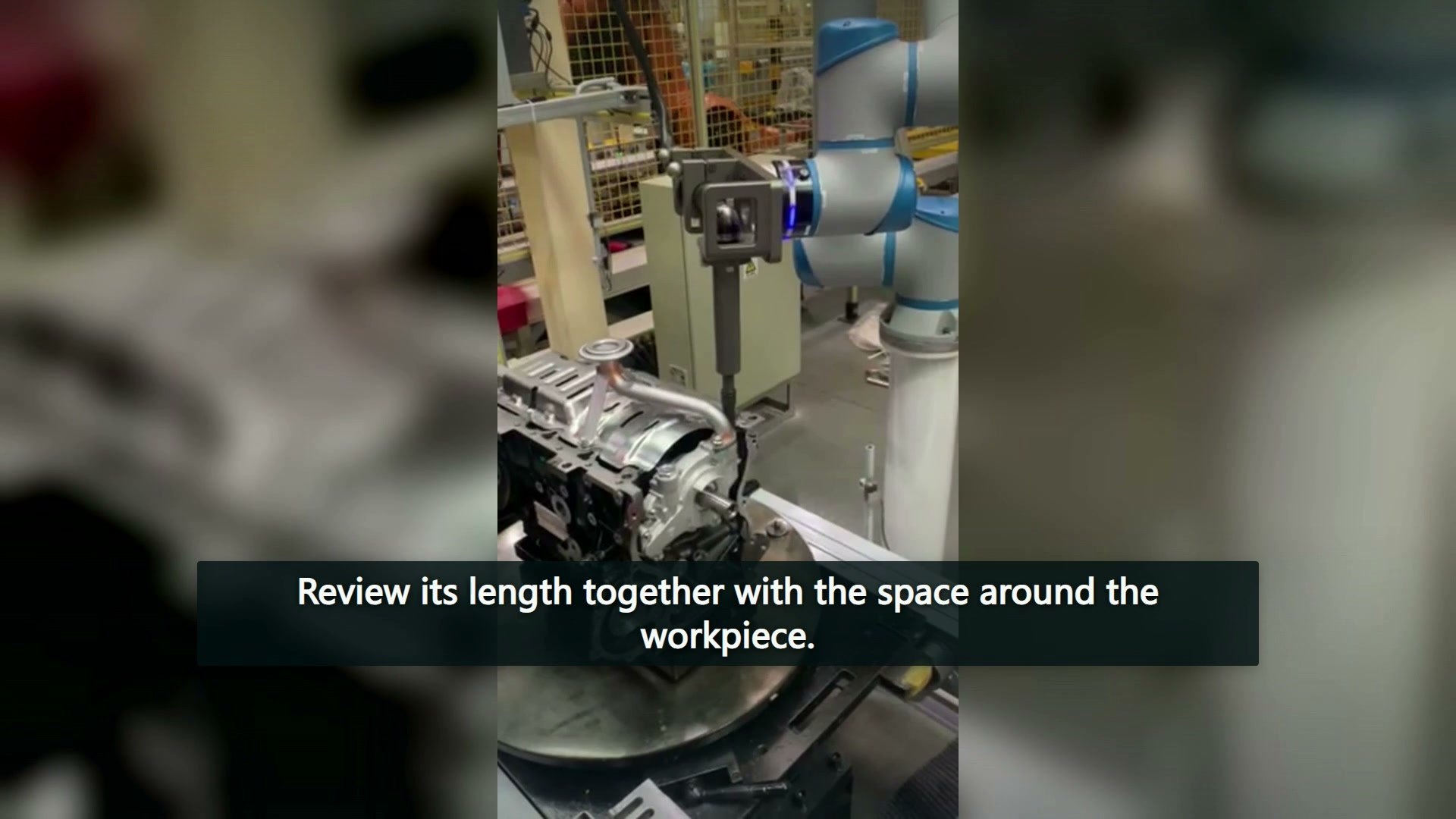 Long fastening tool above a metal housing held on a worktable at 00:06