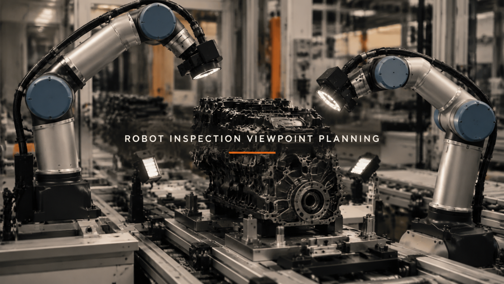 Editorial industrial automation illustration for Robot Inspection Viewpoint Planning