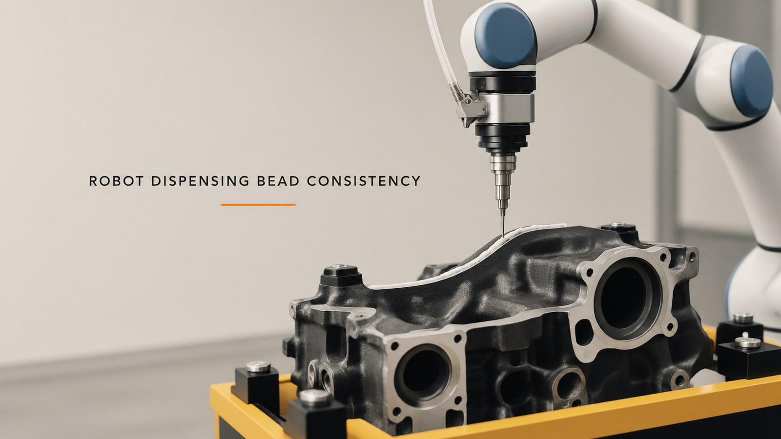 Editorial industrial automation illustration for Robot Dispensing Bead Consistency at Corners