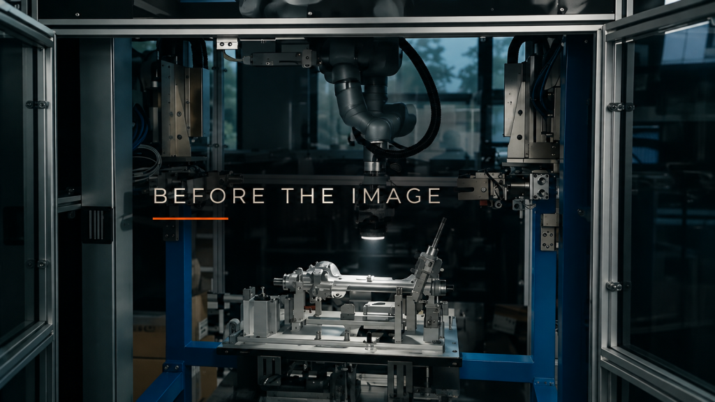 Editorial industrial automation illustration for Before the Image: Control Ambient Light in Inspection Cells