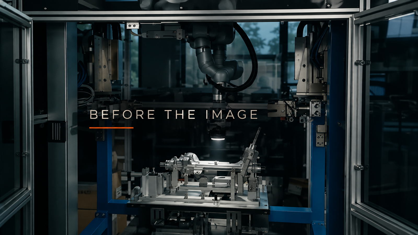 Editorial industrial automation illustration for Before the Image: Control Ambient Light in Inspection Cells