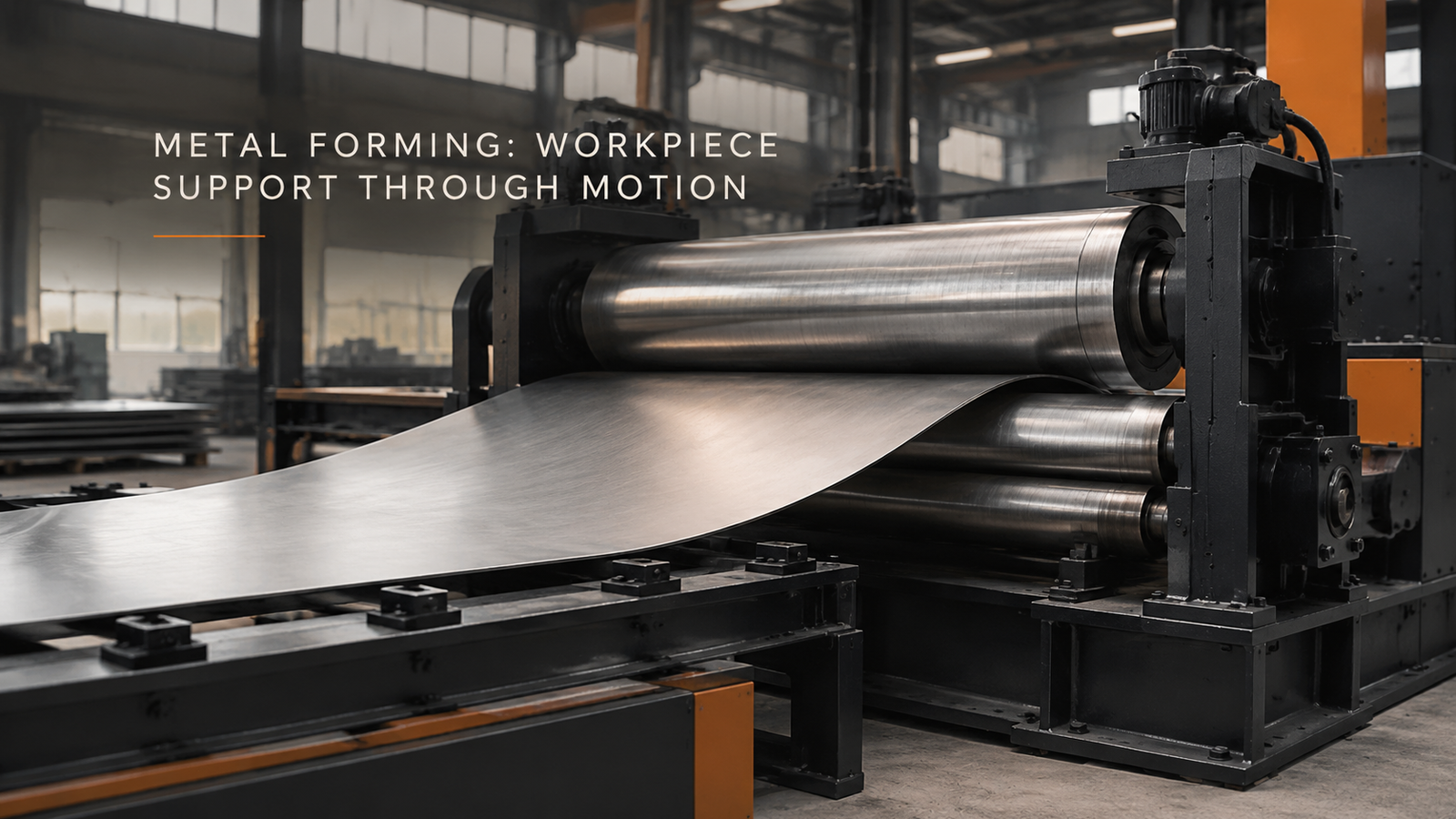 Editorial industrial automation illustration for Metal Forming: Workpiece Support Through Motion