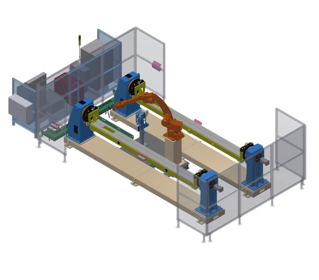 Dual-station headstock-tailstock workstation configuration rendering