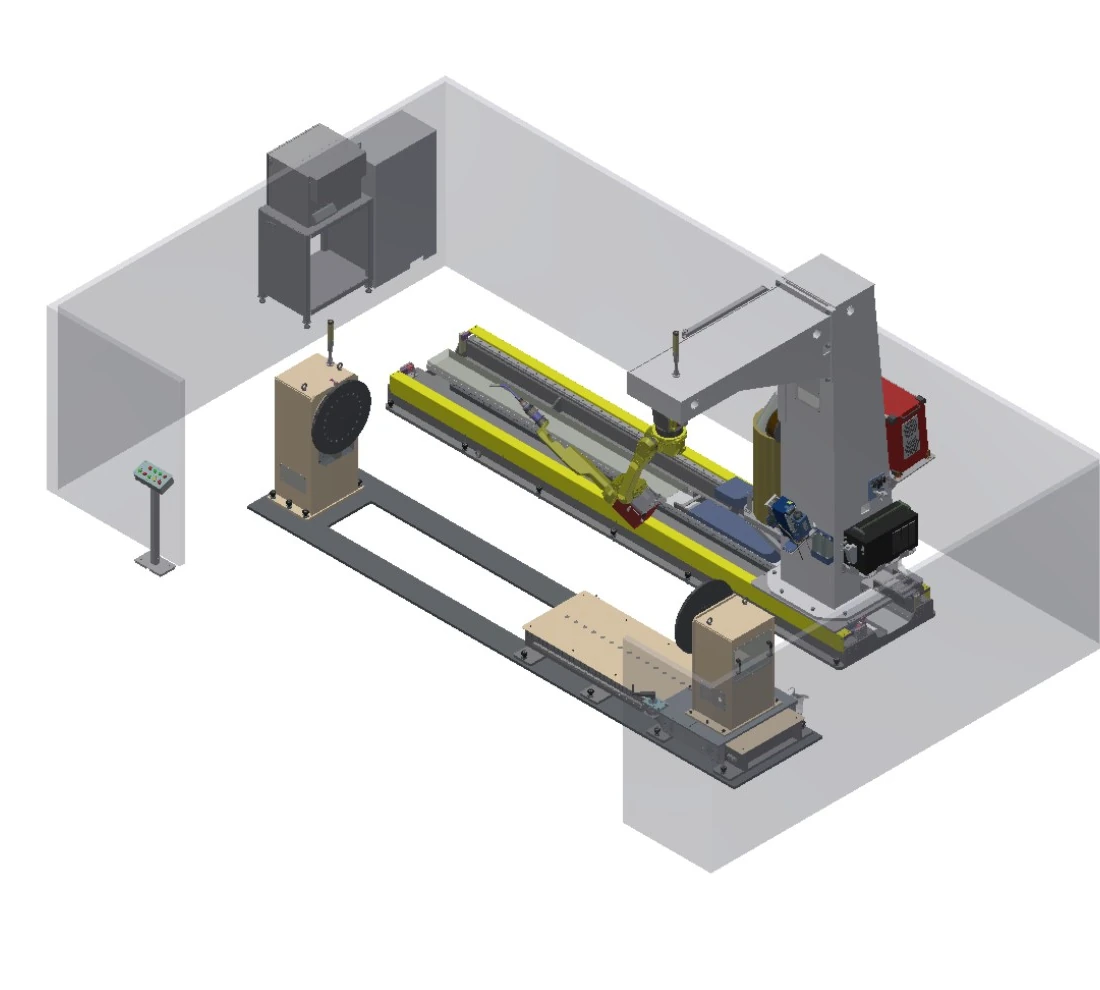 Inverted C-frame travel workstation configuration rendering