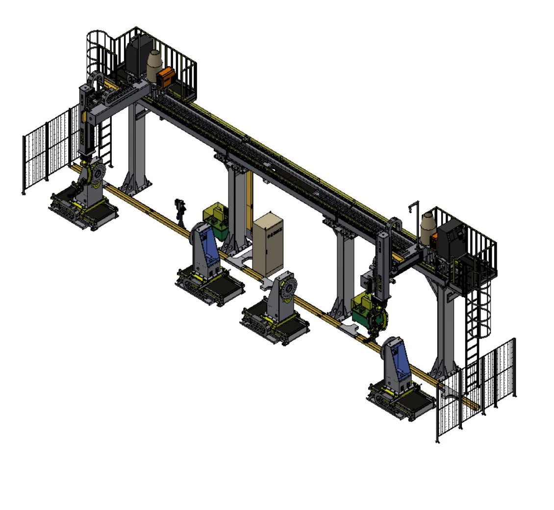 Multi-axis overhead carriage workstation configuration rendering