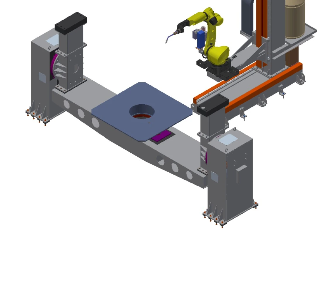 Two-axis floor-travel workstation configuration rendering
