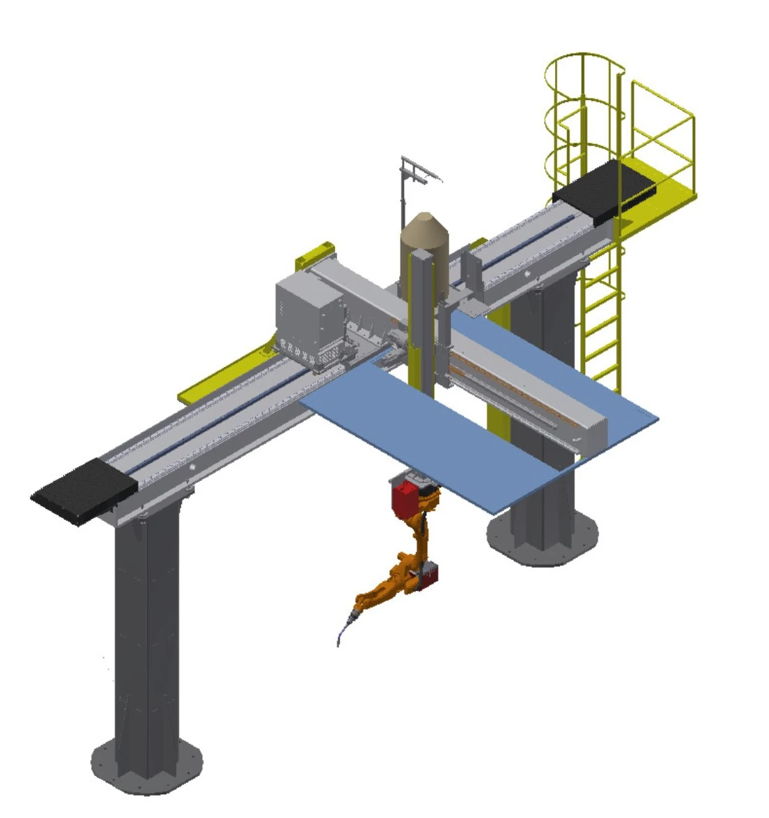 Inverted Sky-Rail Welding System configuration rendering