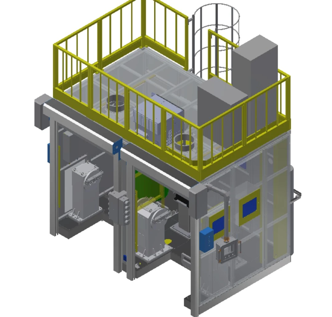 Compact dual-station flip cell configuration rendering