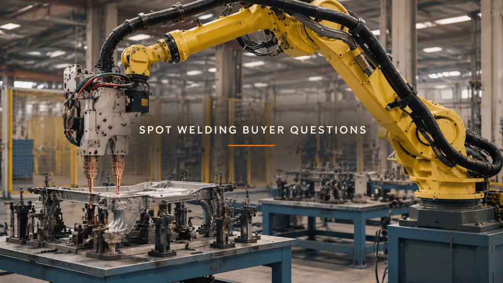 Editorial industrial automation illustration for Buying a Robot Spot-Welding Cell: Questions That Change the Scope