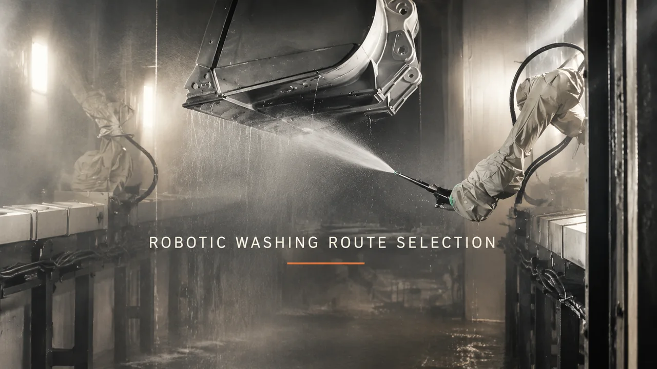 Fixed Nozzles or a Robot-Held Washing Lance: Integrating Coverage, Liquid Supply and Wet-Area Protection