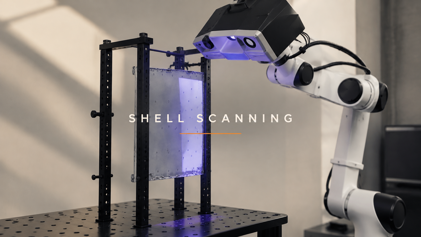 Editorial industrial automation illustration for Robot-Guided Shell Scanning: When Does Repetition Justify Automation?